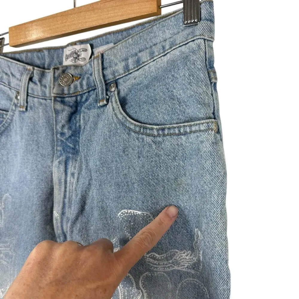 Aeropostale Jeans Womens 10 90's Baggy Light Wash Blue Denim Custom Graphic - Picture 10 of 16